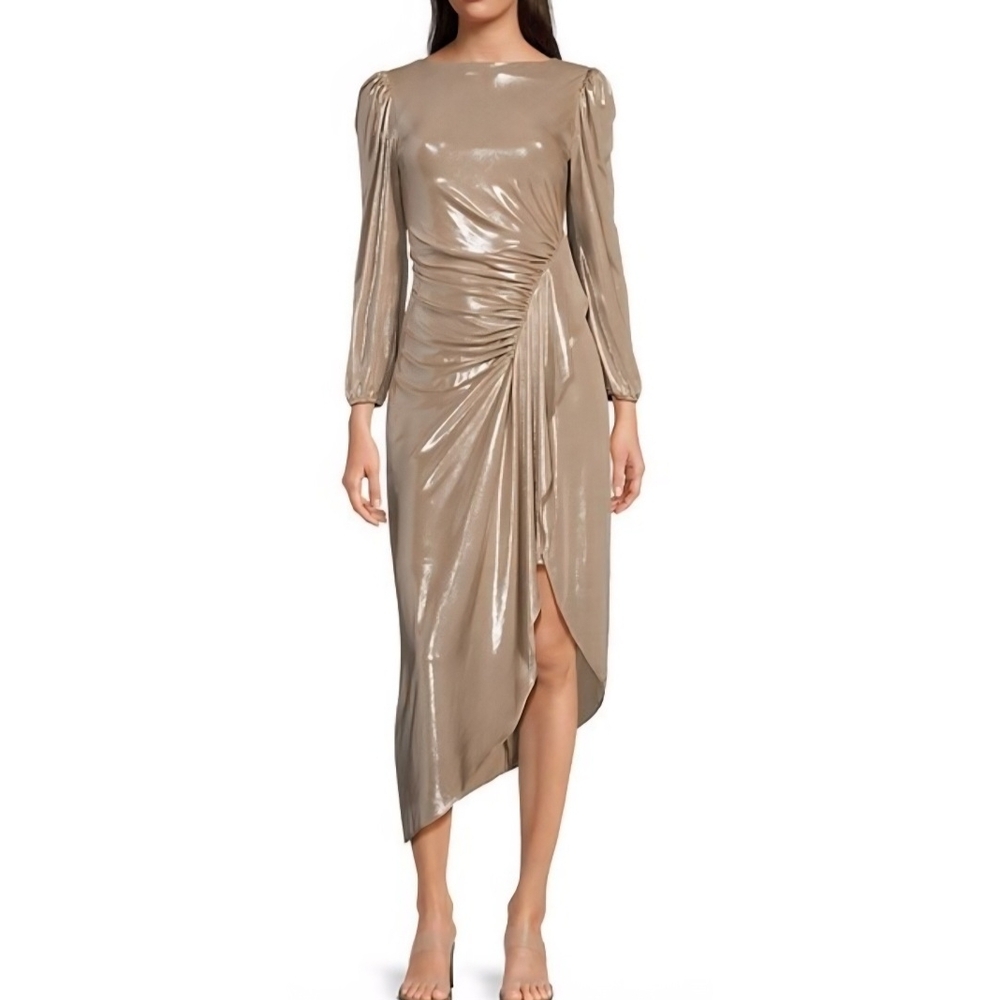 Alex Evenings Shimmering Gold Asymmetrical Dress